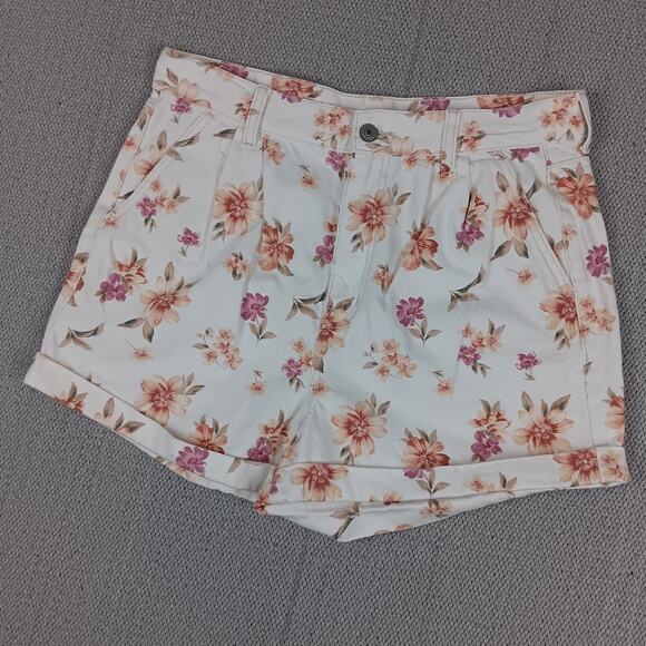 American Eagle Shorts Womens 10 White Floral Print Pleated Summer Cottagecore - Picture 2 of 14
